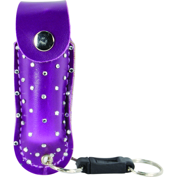 Pepper Shot 1.2% MC 1/2 oz rhinestone leatherette holster and quick release keychain purple view 6